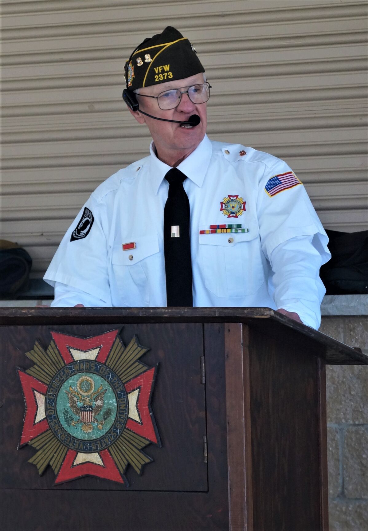 Geneva Lakes VFW Post 2373 Commander Ron Grabski presides of the 2022 Veterans Day observance at Edgewater Park